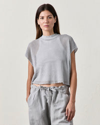 NSF Daryl Mesh Mock Neck T in Pale Grey