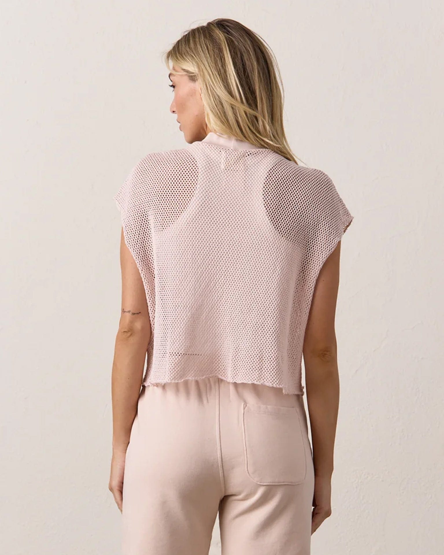 NSF Daryl Mesh Mock Neck T in Pearl