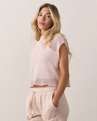 NSF Daryl Mesh Mock Neck T in Pearl