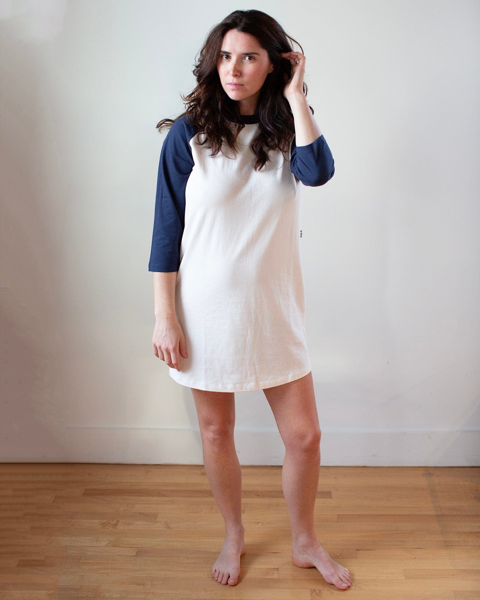 NSF Franklin Baseball T Dress in Ivory/Navy