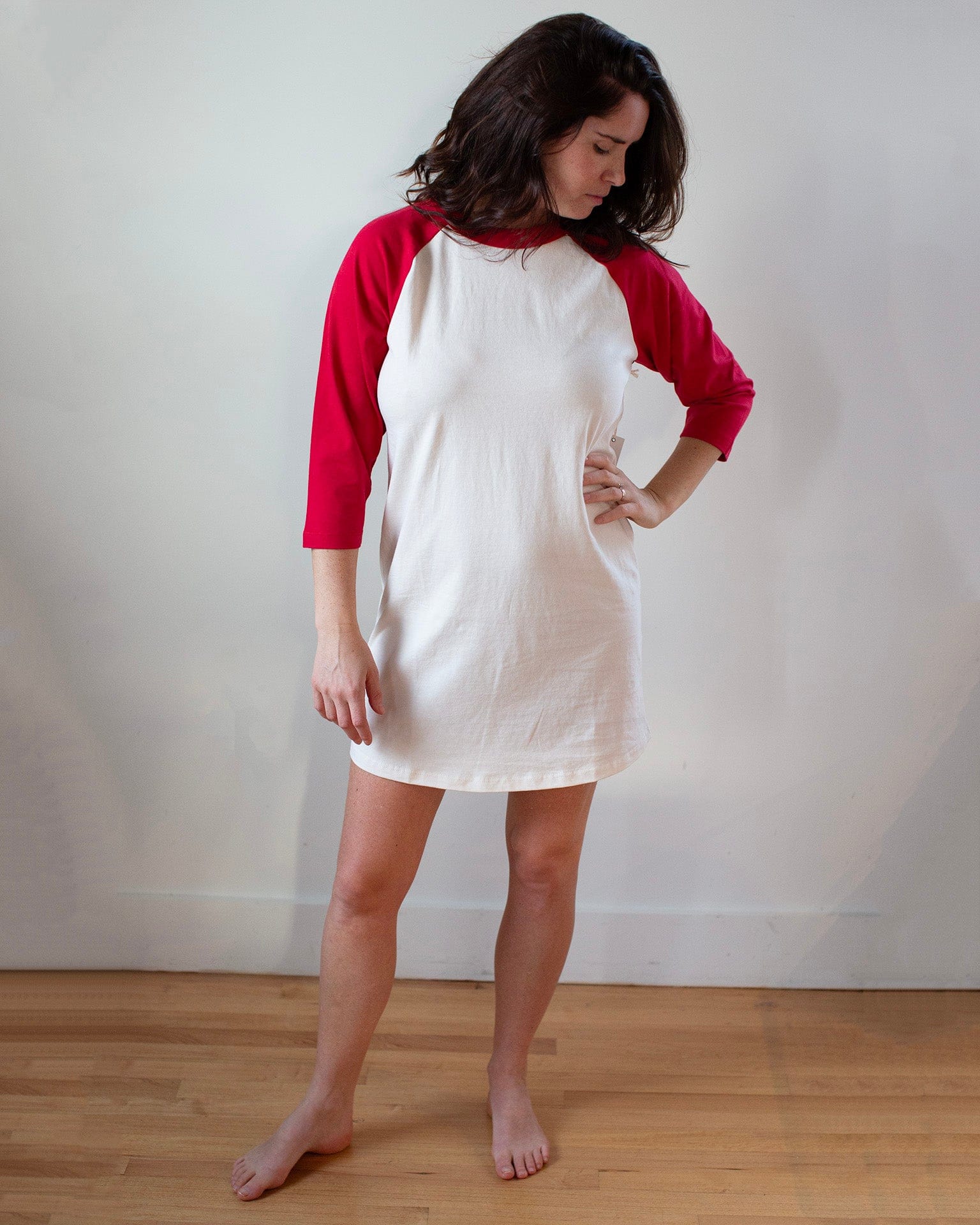 NSF Franklin Baseball T Dress in Ivory/Red
