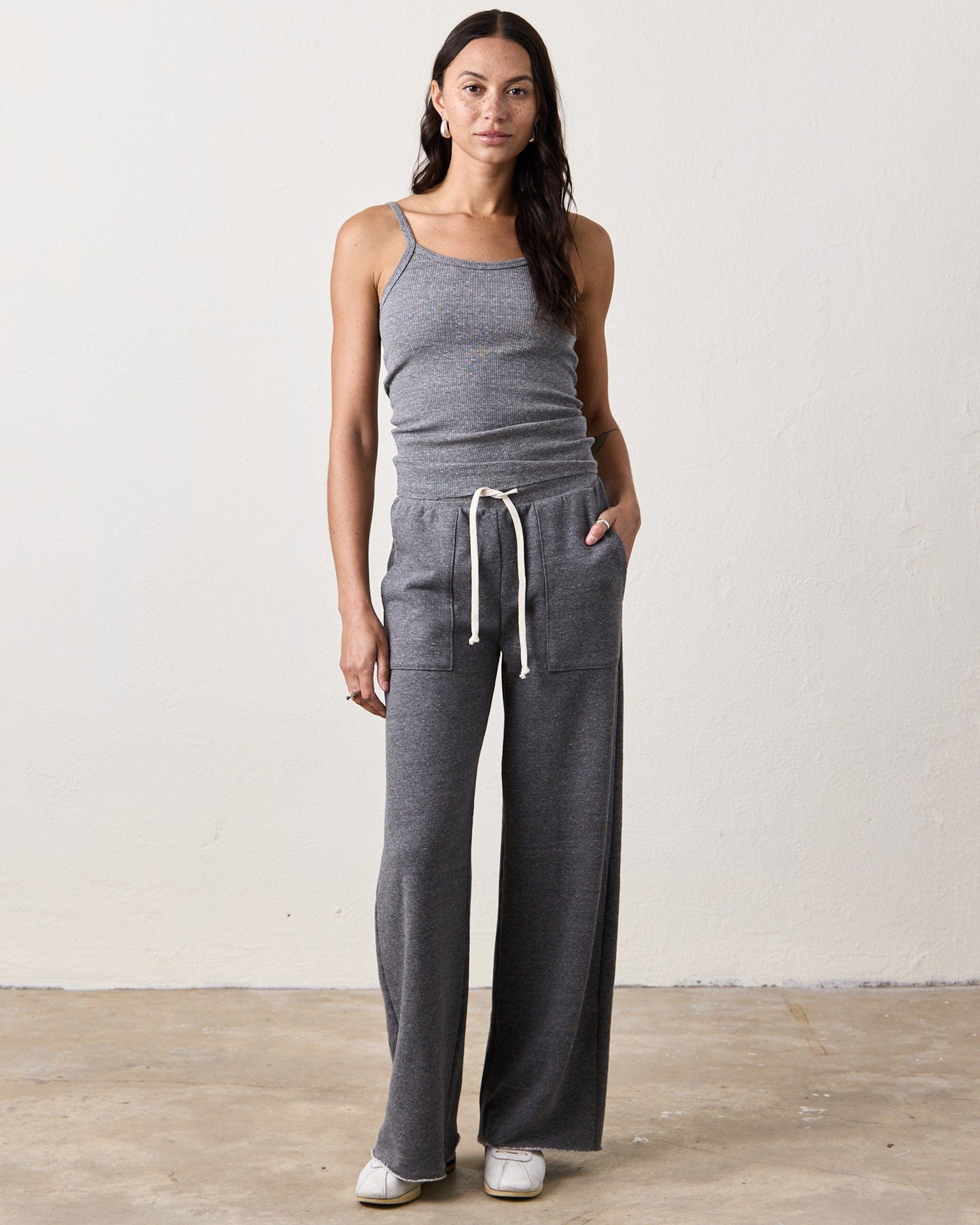 NSF Franky Drawstring Baker Sweats in Charcoal Heather Grey