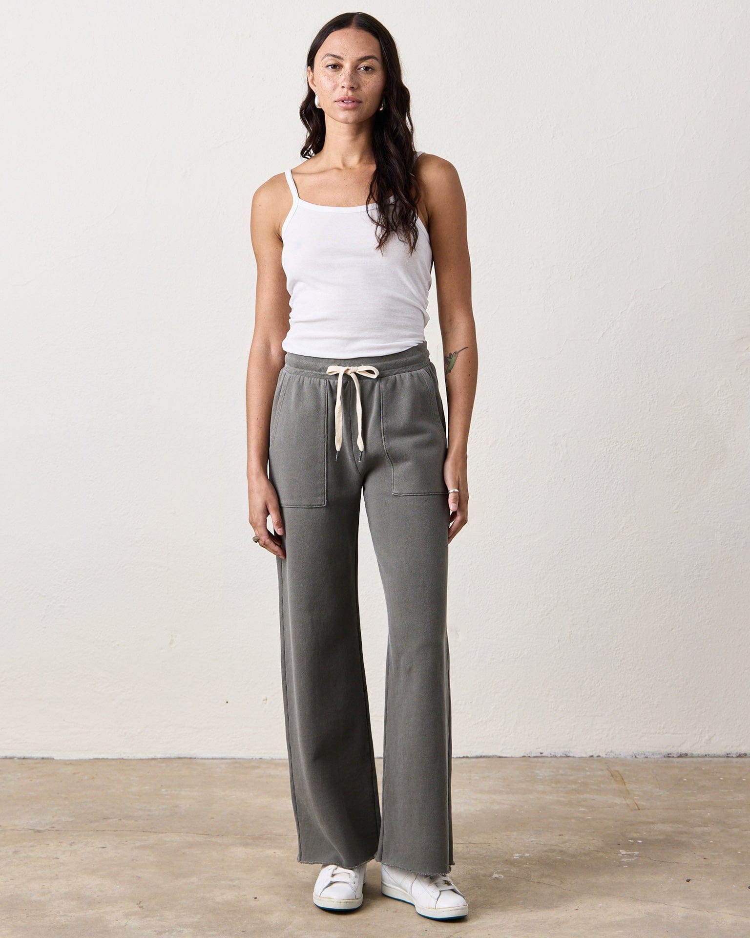 NSF Franky Drawstring Baker Sweats in Faded Olive