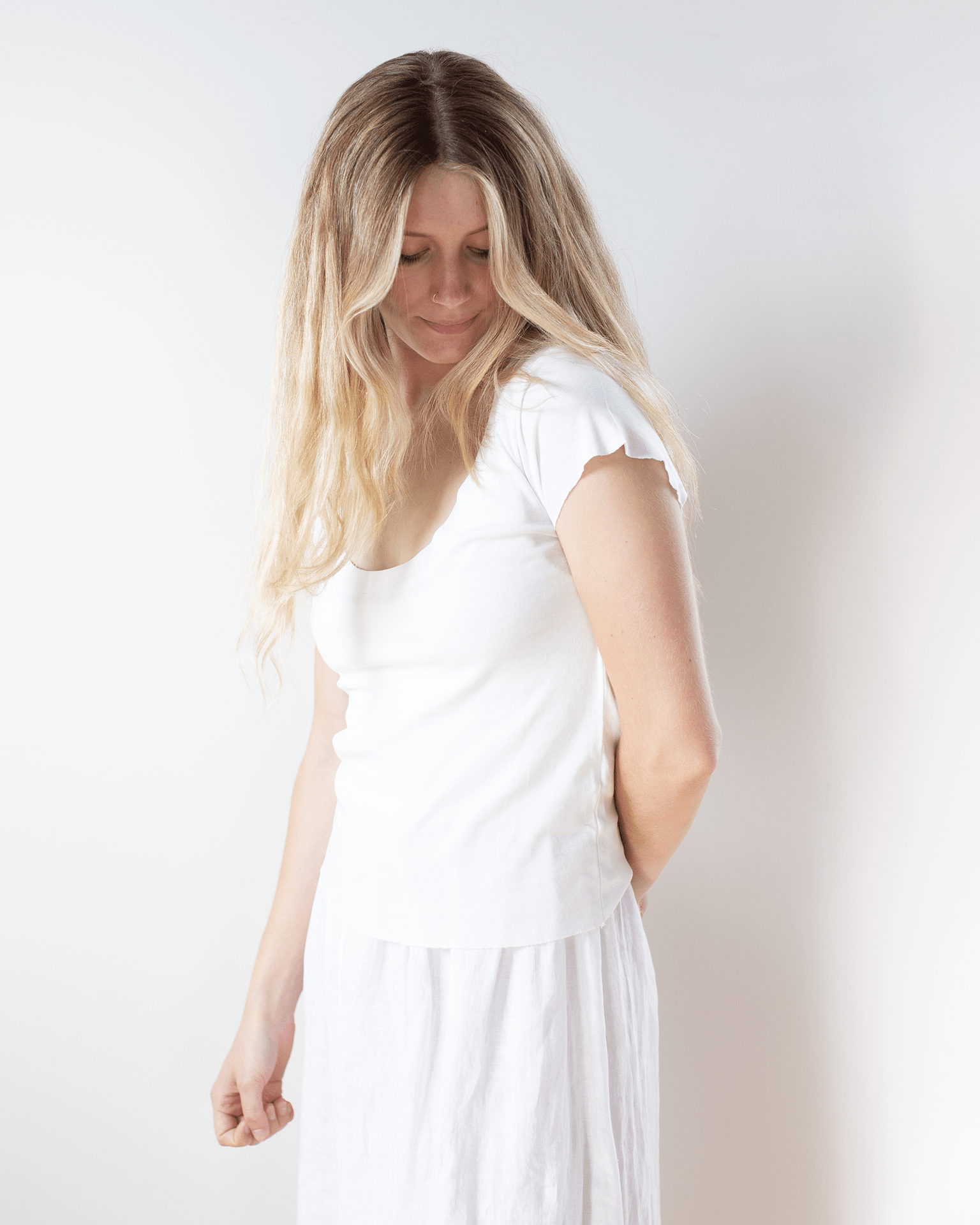 NSF Gia Fitted Rib U Neck in Chalk