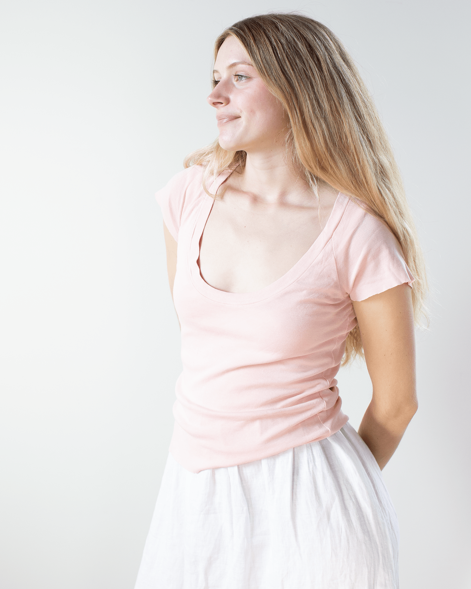 NSF Gia Fitted Rib U Neck in Rosy