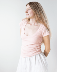 Gia Fitted Rib U Neck in Rosy - Bliss Boutiques