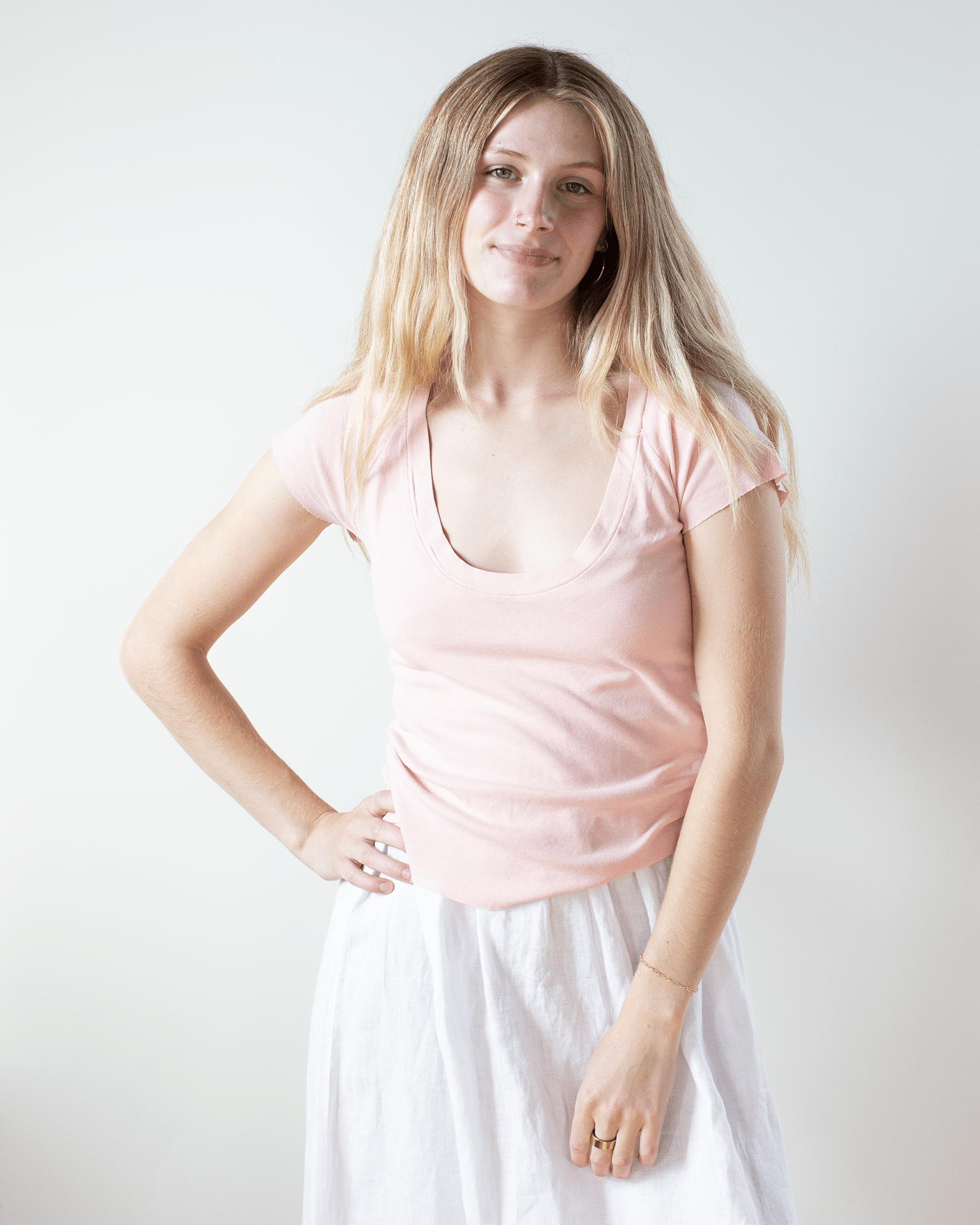 NSF Gia Fitted Rib U Neck in Rosy