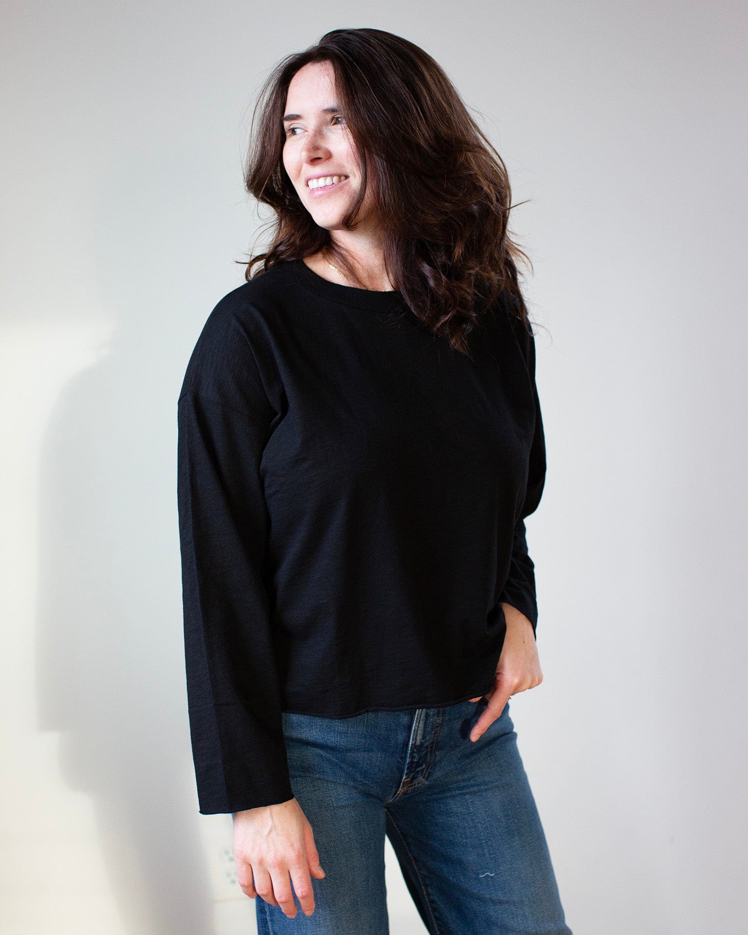 NSF Loffler Slub L/S Crew T in Black