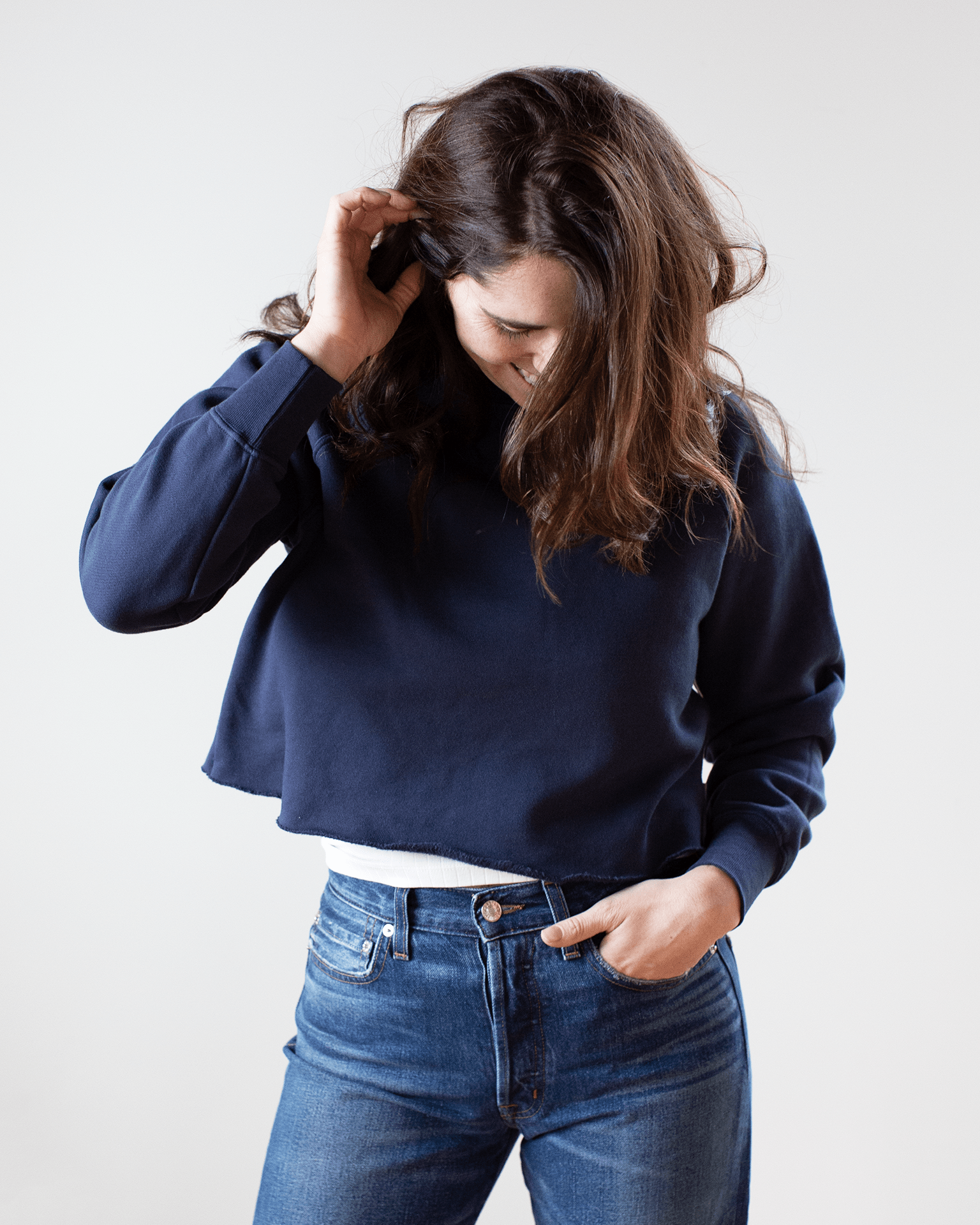 NSF Marco Crop Vintage Crew in Navy