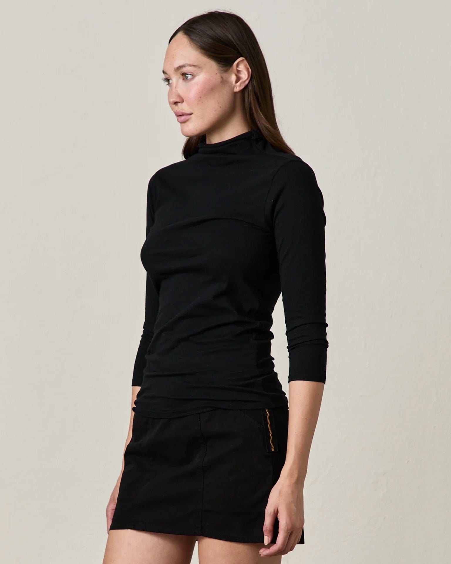 NSF Petra 3/4 Sleeve Mock Neck in Black