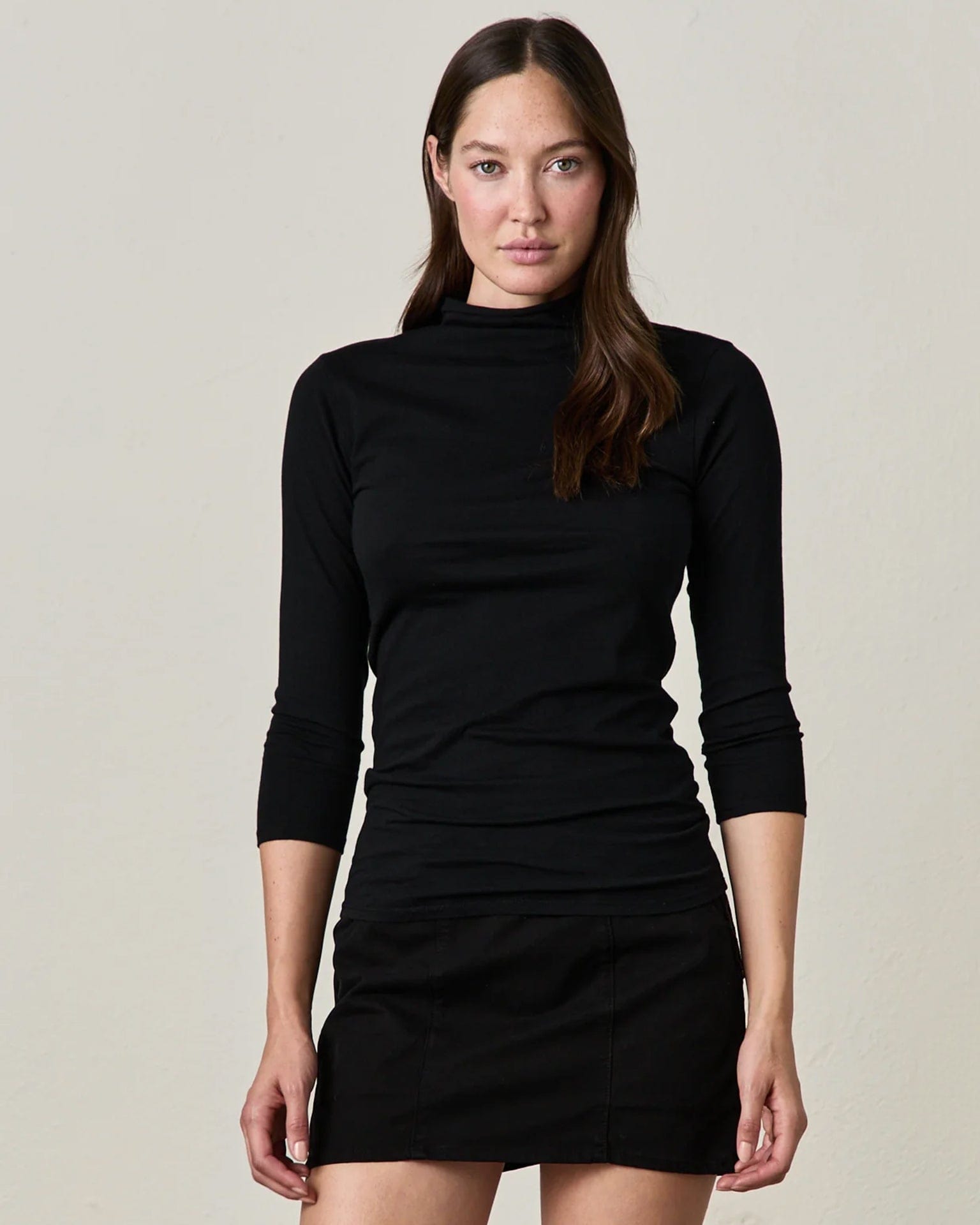 NSF Petra 3/4 Sleeve Mock Neck in Black