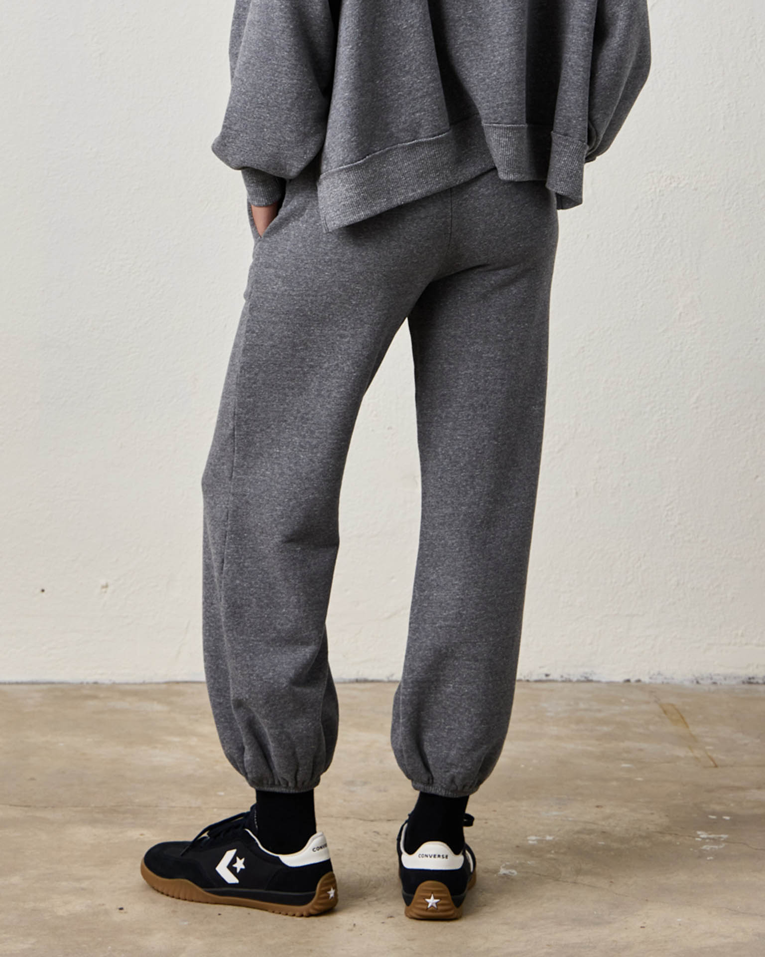NSF Clothing Shane Billow Melange Terry Sweatpant in Charcoal Heather Grey