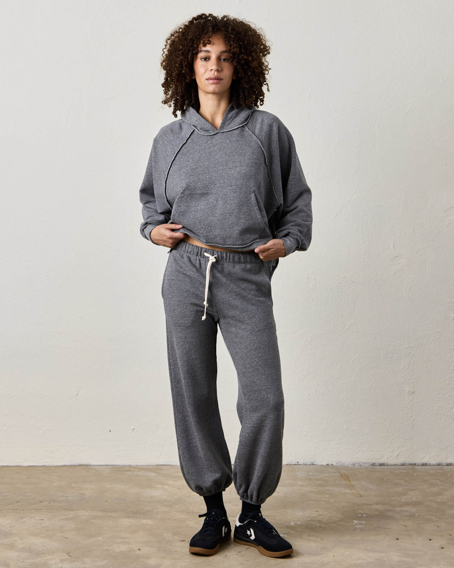 NSF Clothing Shane Billow Melange Terry Sweatpant in Charcoal Heather Grey
