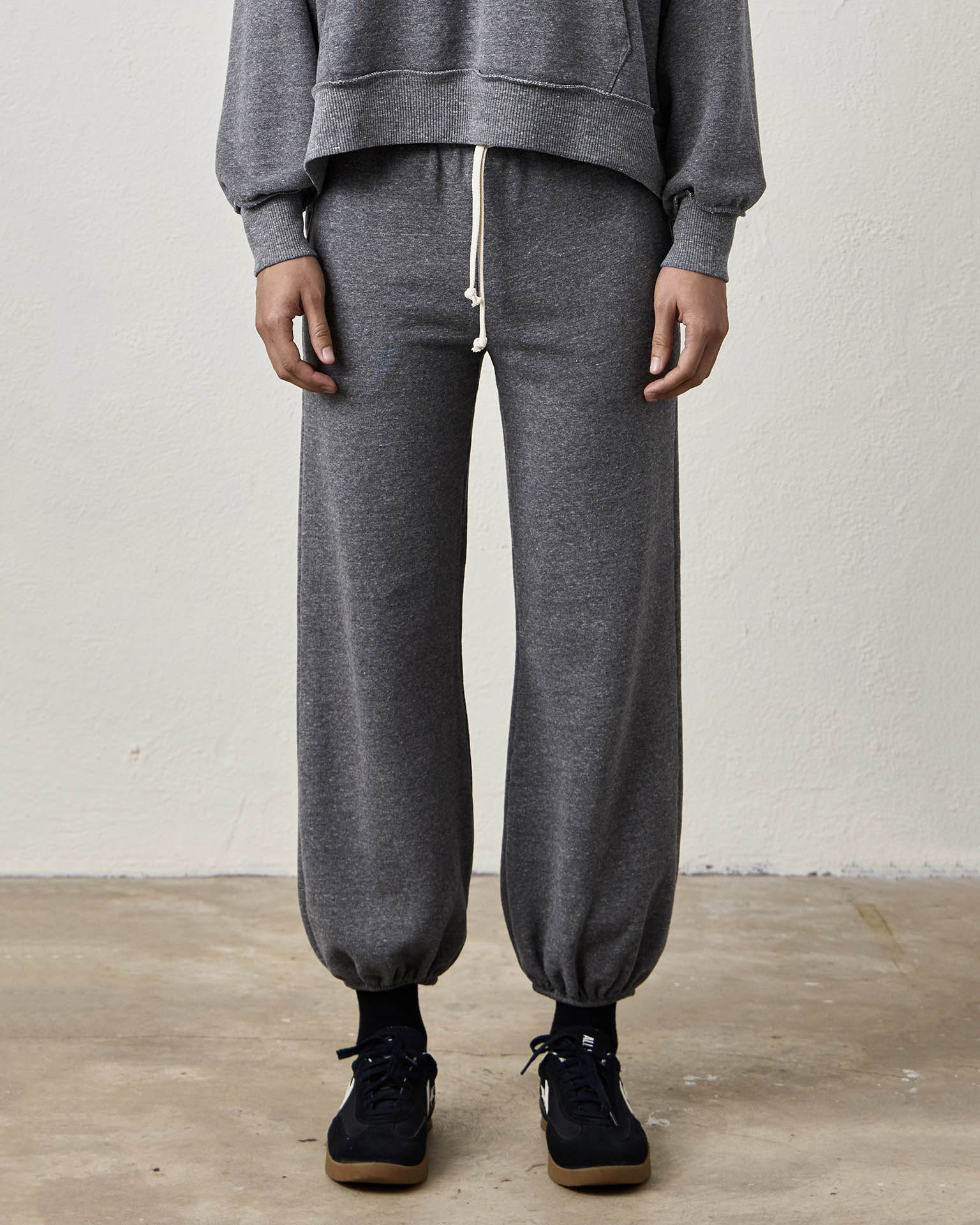 NSF Clothing Shane Billow Melange Terry Sweatpant in Charcoal Heather Grey