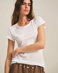 Odelia Short Sleeve Crew Neck Top in White - Bliss Boutiques