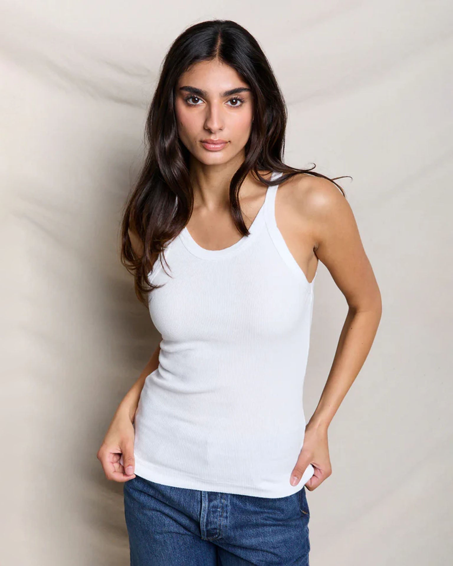 Annie - Recycled Cotton Ribbed Tank in White