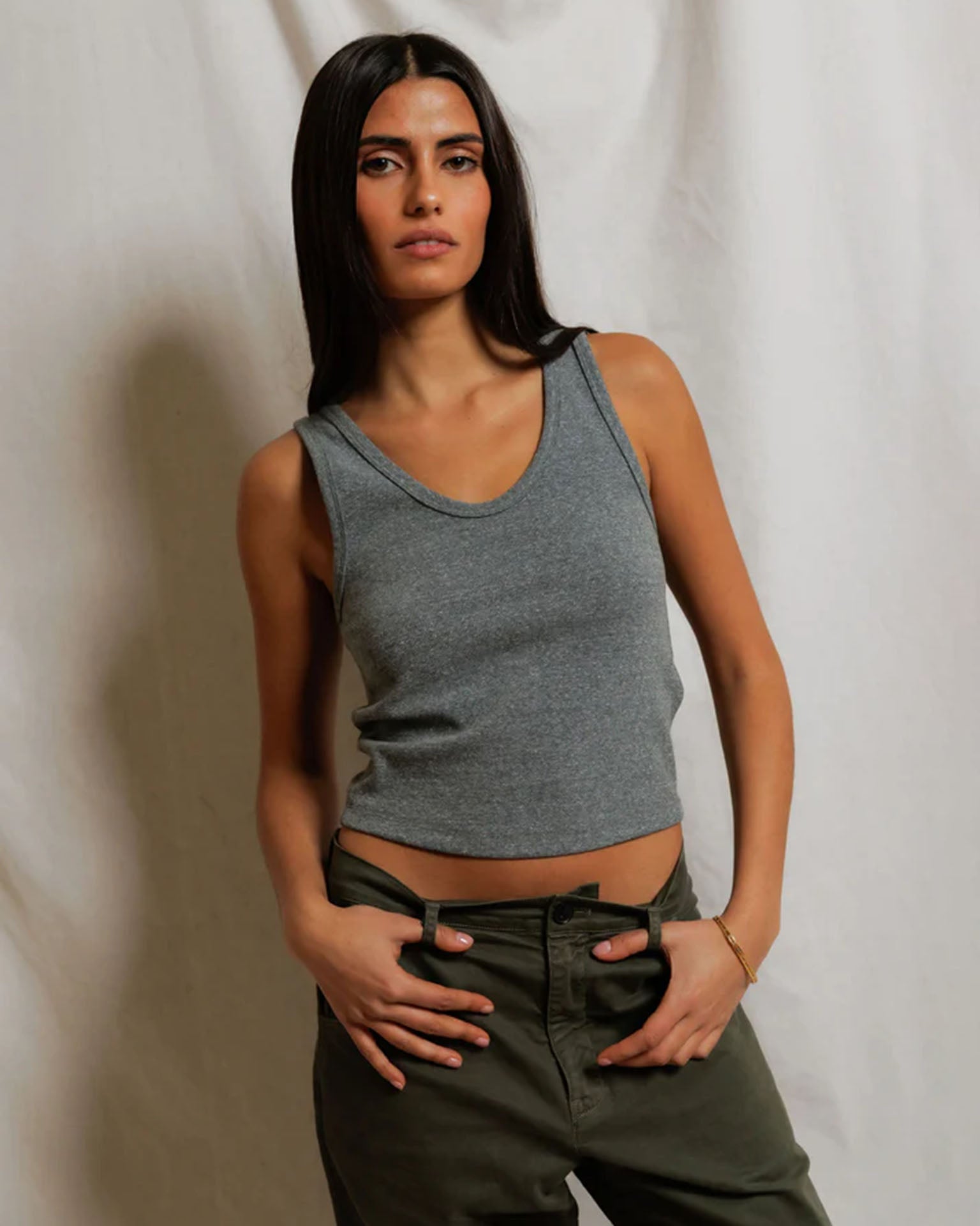 Blondie - Structured Rib Bra Friendly Tank in Dark Heather Grey