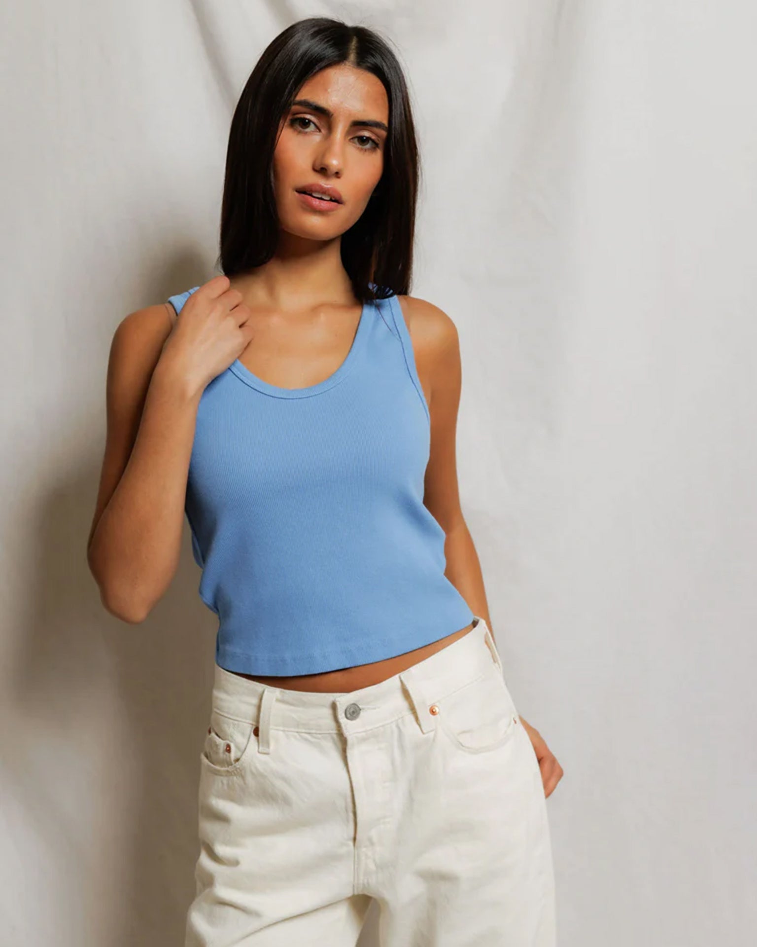 Blondie - Structured Rib Bra Friendly Tank in Pacific Blue