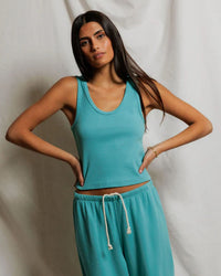 perfectwhitetee Blondie - Structured Rib Bra Friendly Tank in Teal Blue 2 - Bliss Boutiques