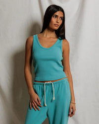 perfectwhitetee Blondie - Structured Rib Bra Friendly Tank in Teal Blue 1 - Bliss Boutiques