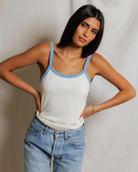 perfectwhitetee Cherry - Cotton Ringer Tank in Bright Ivory + Pacific Blue 1 - Bliss Boutiques