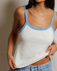 perfectwhitetee Cherry - Cotton Ringer Tank in Bright Ivory + Pacific Blue 3 - Bliss Boutiques