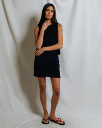 perfectwhitetee Emery - Loop Terry Skirt in Navy 2 - Bliss Boutiques