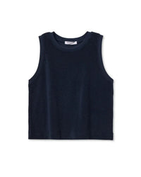 perfectwhitetee Esther - Loop Terry High Neck Crop Tank in Navy 4 - Bliss Boutiques