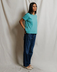 perfectwhitetee Harley - Cotton Short Sleeve Boxy Crew Tee in Teal Blue 3 - Bliss Boutiques
