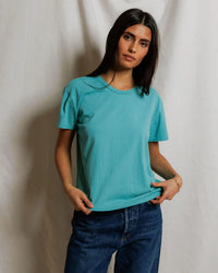 perfectwhitetee Harley - Cotton Short Sleeve Boxy Crew Tee in Teal Blue 1 - Bliss Boutiques