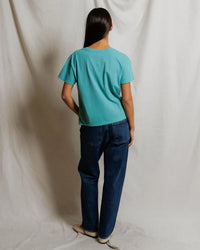 perfectwhitetee Harley - Cotton Short Sleeve Boxy Crew Tee in Teal Blue 4 - Bliss Boutiques