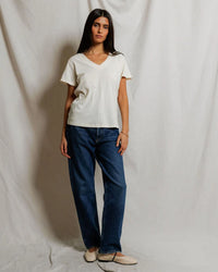perfectwhitetee Hendrix - Cotton Short Sleeve Boxy V Neck Tee in Bright Ivory 2 - Bliss Boutiques