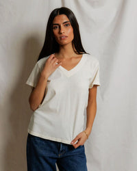 perfectwhitetee Hendrix - Cotton Short Sleeve Boxy V Neck Tee in Bright Ivory 3 - Bliss Boutiques