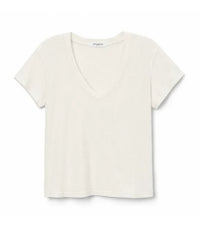 perfectwhitetee Hendrix - Cotton Short Sleeve Boxy V Neck Tee in Bright Ivory 6 - Bliss Boutiques