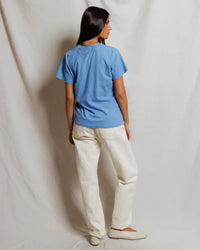 perfectwhitetee Hendrix - Cotton Short Sleeve Boxy V Neck Tee in Pacific Blue 5 - Bliss Boutiques