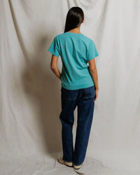 perfectwhitetee Hendrix - Cotton Short Sleeve Boxy V Neck Tee in Teal Blue 6 - Bliss Boutiques