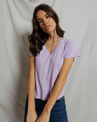perfectwhitetee Hendrix - Cotton Short Sleeve Boxy V Neck Tee in Ultraviolet 3 - Bliss Boutiques
