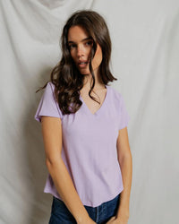 perfectwhitetee Hendrix - Cotton Short Sleeve Boxy V Neck Tee in Ultraviolet 1 - Bliss Boutiques