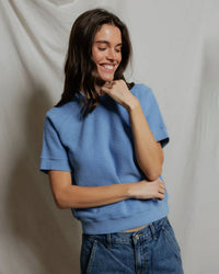 perfectwhitetee Kennedy - Core Fleece Short Sleeve in Pacific Blue 1 - Bliss Boutiques