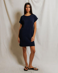 perfectwhitetee Laurie - Japanese Jersey Short Sleeve Dress in Navy 1 - Bliss Boutiques