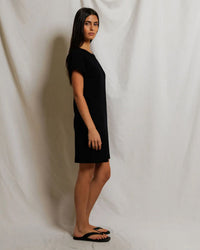 perfectwhitetee Laurie - Japanese Jersey Short Sleeve Dress in True Black 3 - Bliss Boutiques