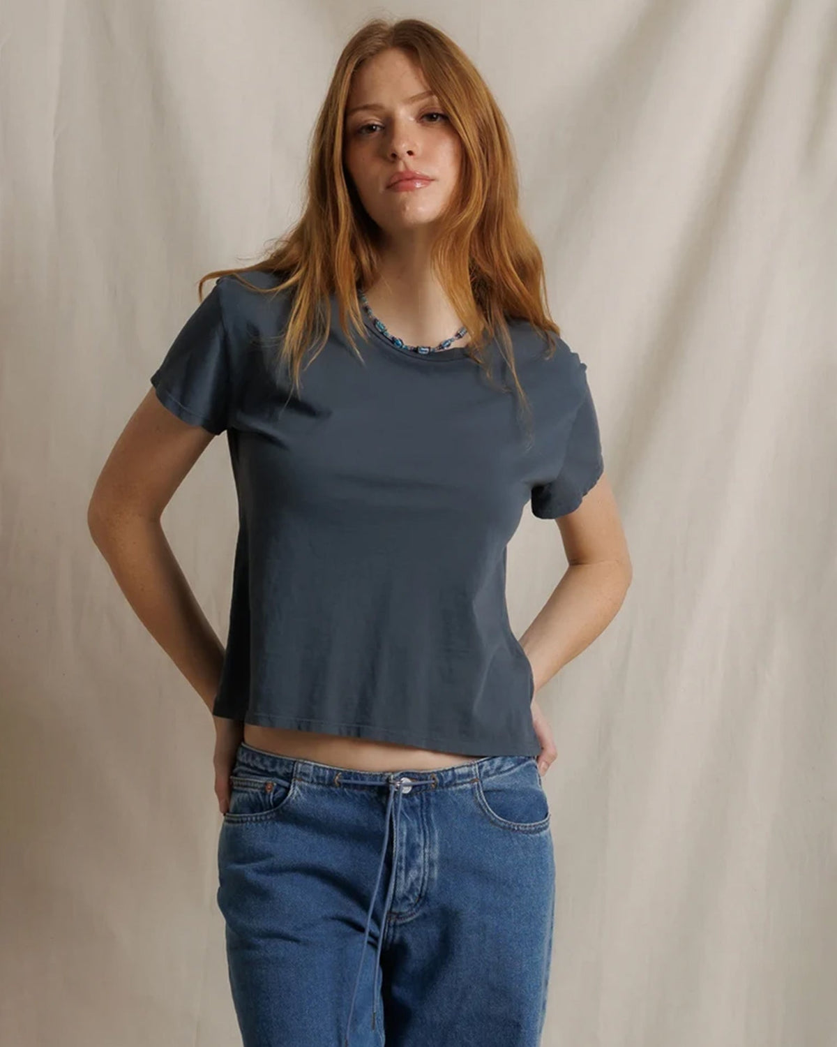 Lisa - Recycle Cotton Slim Crew Tee in Turbulece