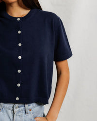 perfectwhitetee Maude - Cotton Short Sleeve Cardigan in Navy 3 - Bliss Boutiques