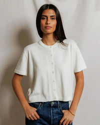 perfectwhitetee Maude - Cotton Short Sleeve Cardigan in White 1 - Bliss Boutiques