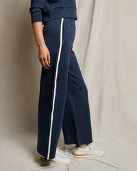 perfectwhitetee Mikos Wideleg Pant with Stripe in Navy 2 - Bliss Boutiques