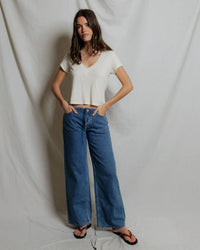 perfectwhitetee Val - Hemp Milk Cotton V Neck Tee in Natural 2 - Bliss Boutiques