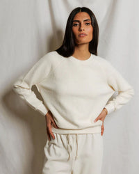 perfectwhitetee Ziggy - Inside Out Fleece Long Sleeve Shrunken Crewneck Sweatshirt in Bright Ivory 2 - Bliss Boutiques