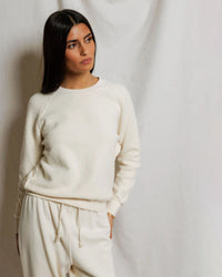 perfectwhitetee Ziggy - Inside Out Fleece Long Sleeve Shrunken Crewneck Sweatshirt in Bright Ivory 1 - Bliss Boutiques