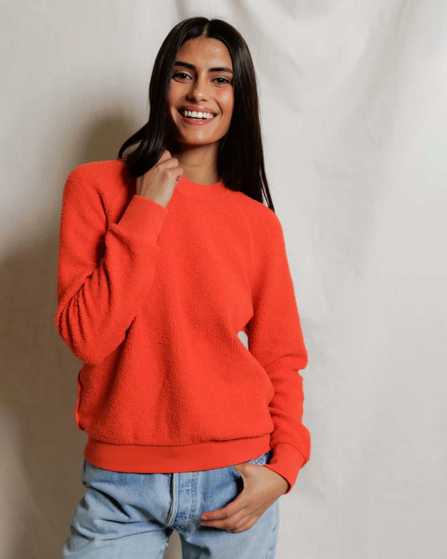 Ziggy - Inside Out Fleece Long Sleeve Shrunken Crewneck Sweatshirt in Clementine