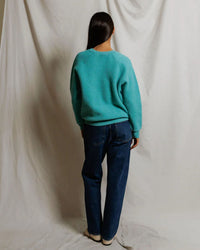 perfectwhitetee Ziggy - Inside Out Fleece Long Sleeve Shrunken Crewneck Sweatshirt in Teal Blue 4 - Bliss Boutiques
